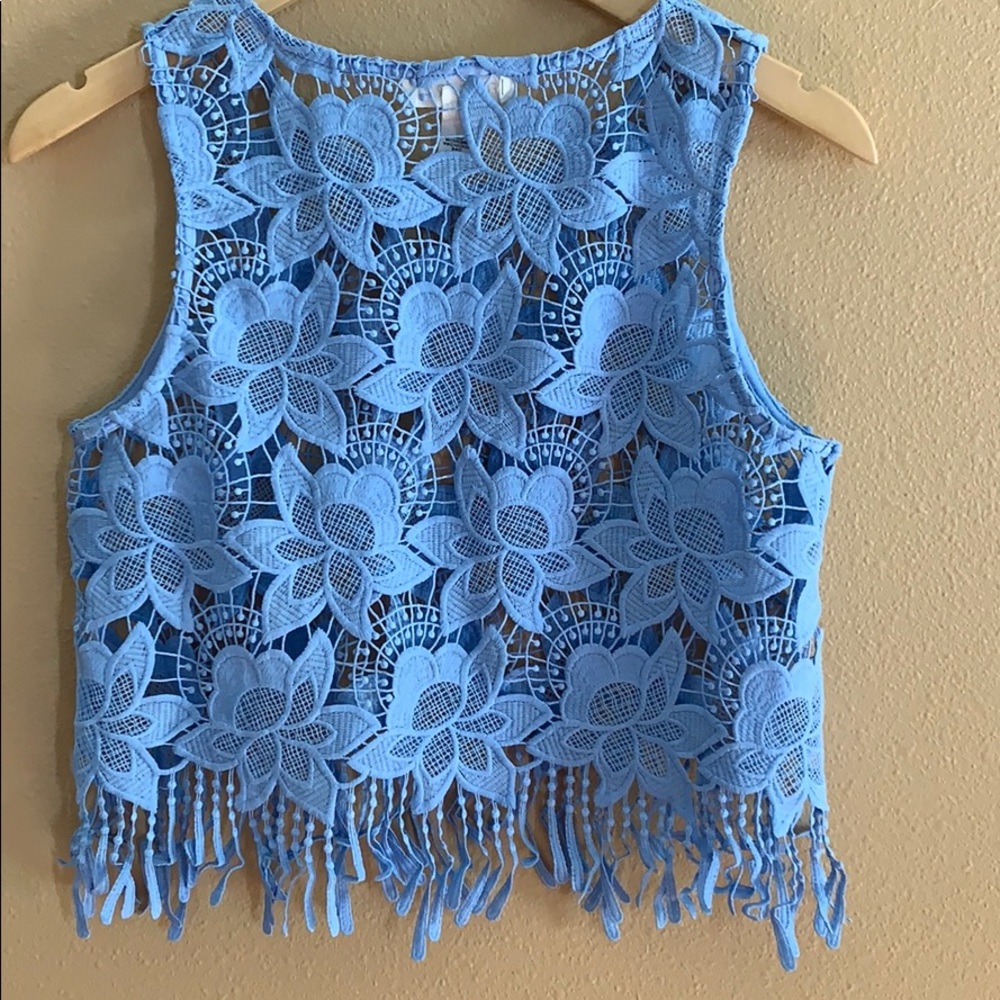 SALE (3/$15) Lace Crochet Fringe Crop Top - Picture 2 of 3